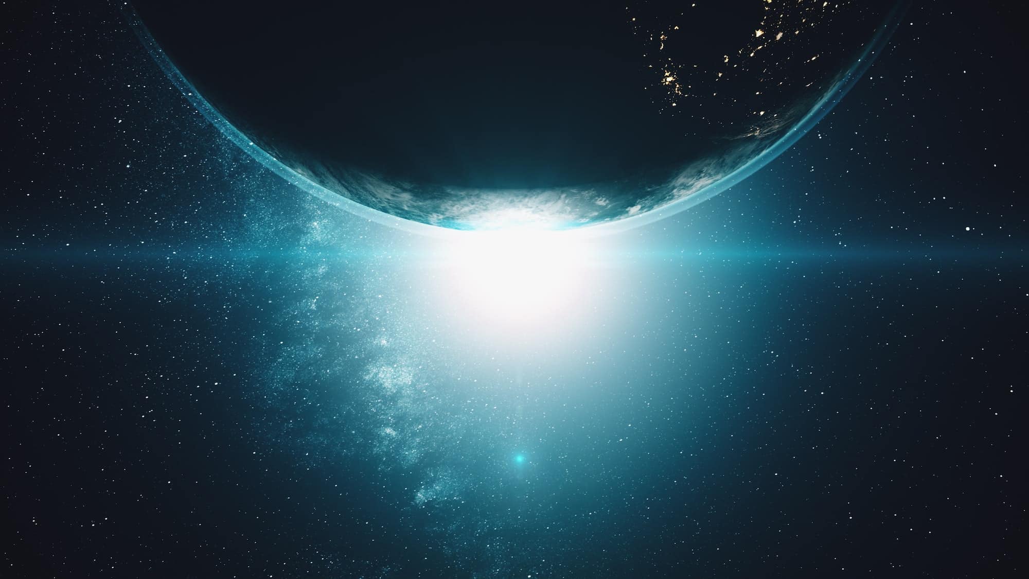 Earth from outer space night to day transition